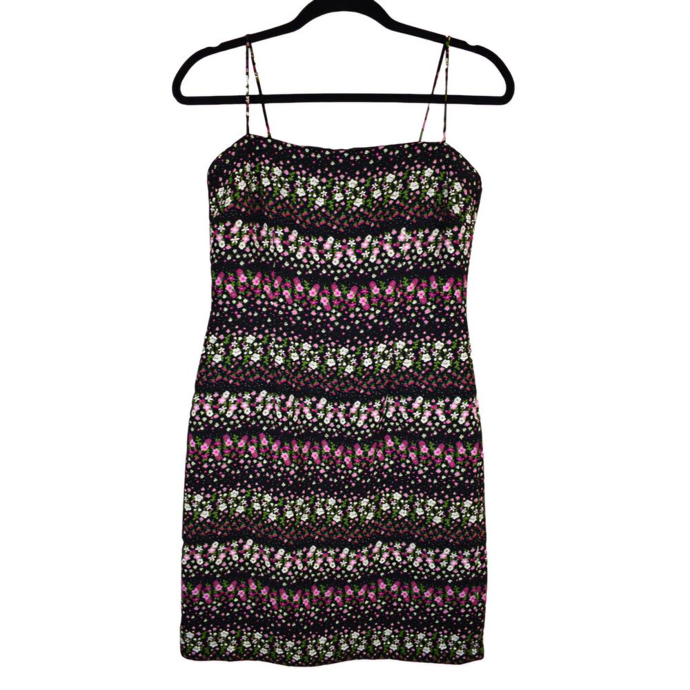 Vintage Floral Spaghetti Strap Dress 6 Petite 6P Black Floral Y2K 90s Coquette